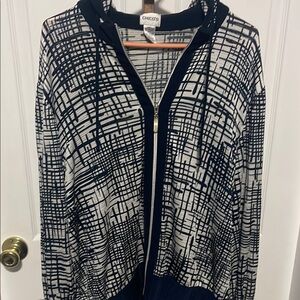 Chico's Blue and White Patterned Zip-Up Hoodie